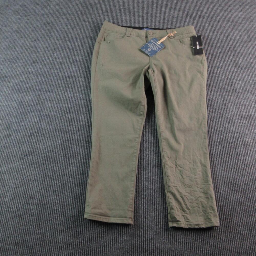 Democracy Pants Womens 16W Green Chino Stretch Elastic Waist 36x26.5* NWT